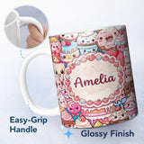 Personalized Custom Name Cute Kawaii Dessert Cake Cupcake Donut Candy Sweet Treat Collage 11oz Ceramic Coffee Tea Mug White Large Handle