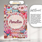 Cute Kawaii Dessert Cake Cupcake Donut Candy Sweet Treat Collage  Personalised Custom Name Super Soft Fleece Blanket Bed Sofa Throw