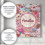 Personalised Name Cute Kawaii Dessert Cake Custom  Unique Gift Idea Elegant Feature Canvas Wall Art Print Decor Picture Ready to Hang