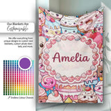 Cute Kawaii Dessert Cake Cupcake Donut Candy Sweet Treat Collage  Personalised Custom Name Super Soft Fleece Blanket Bed Sofa Throw