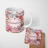 Personalized Custom Name Cute Kawaii Dessert Cake Cupcake Donut Candy Sweet Treat Collage 11oz Ceramic Coffee Tea Mug White Large Handle