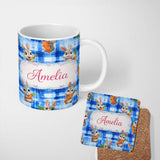 Personalized Custom Name Watercolor Iridescent Beetle Butterfly Insect Seamless Pattern 11oz Ceramic Coffee Tea Mug White Large Handle