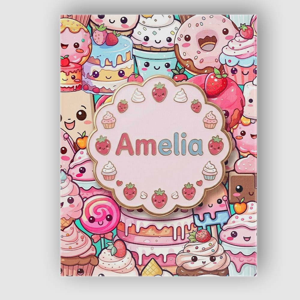 Personalised Name Cute Kawaii Dessert Cake Custom  Unique Gift Idea Elegant Feature Canvas Wall Art Print Decor Picture Ready to Hang