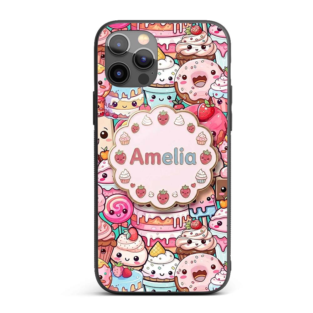 Cute Kawaii Dessert Cake Cupcake Donut Candy Custom Name Protective Phone Case Mobile Cover Durable Everyday Smartphone Shock Resistant