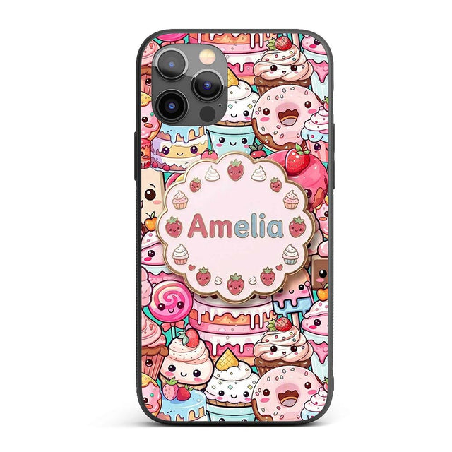 Cute Kawaii Dessert Cake Cupcake Donut Candy Custom Name Protective Phone Case Mobile Cover Durable Everyday Smartphone Shock Resistant