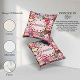 Custom Name Dessert Cake Cupcake Donut Candy Sweet Treat Collage Square Filled Cushion Throw Pillow Sofa Bed Home Decor Zip Washable UK Made