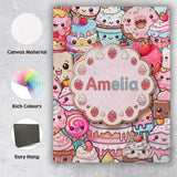 Personalised Name Cute Kawaii Dessert Cake Custom  Unique Gift Idea Elegant Feature Canvas Wall Art Print Decor Picture Ready to Hang