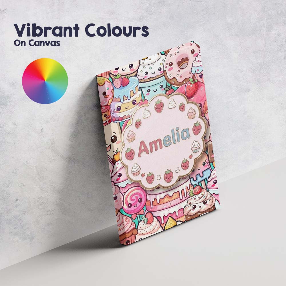Personalised Name Cute Kawaii Dessert Cake Custom  Unique Gift Idea Elegant Feature Canvas Wall Art Print Decor Picture Ready to Hang