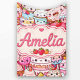 Cute Kawaii Dessert Cake Cupcake Donut Candy Sweet Treat Collage  Personalised Custom Name Super Soft Fleece Blanket Bed Sofa Throw