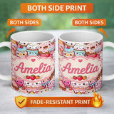 Personalized Custom Name Cute Kawaii Dessert Cake Cupcake Donut Candy Sweet Treat Collage 11oz Ceramic Coffee Tea Mug White Large Handle