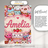 Cute Kawaii Dessert Cake Cupcake Donut Candy Sweet Treat Collage  Personalised Custom Name Super Soft Fleece Blanket Bed Sofa Throw