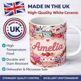 Personalized Custom Name Cute Kawaii Dessert Cake Cupcake Donut Candy Sweet Treat Collage 11oz Ceramic Coffee Tea Mug White Large Handle
