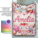 Cute Kawaii Dessert Cake Cupcake Donut Candy Sweet Treat Collage  Personalised Custom Name Super Soft Fleece Blanket Bed Sofa Throw