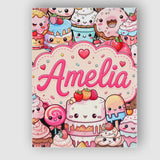 Personalised Name Cute Kawaii Dessert Cake Custom  Unique Gift Idea Elegant Feature Canvas Wall Art Print Decor Picture Ready to Hang