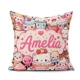Custom Name Dessert Cake Cupcake Donut Candy Sweet Treat Collage Square Filled Cushion Throw Pillow Sofa Bed Home Decor Zip Washable UK Made