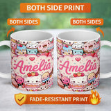 Personalized Custom Name Cute Kawaii Dessert Cake Cupcake Donut Candy Sweet Treat Collage 11oz Ceramic Coffee Tea Mug White Large Handle