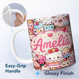 Personalized Custom Name Cute Kawaii Dessert Cake Cupcake Donut Candy Sweet Treat Collage 11oz Ceramic Coffee Tea Mug White Large Handle
