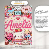 Cute Kawaii Dessert Cake Cupcake Donut Candy Sweet Treat Collage  Personalised Custom Name Super Soft Fleece Blanket Bed Sofa Throw