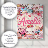 Personalised Name Cute Kawaii Dessert Cake Custom  Unique Gift Idea Elegant Feature Canvas Wall Art Print Decor Picture Ready to Hang