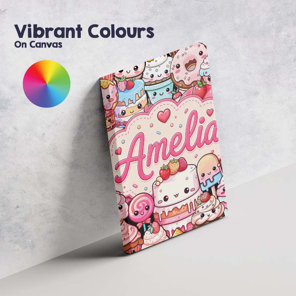 Personalised Name Cute Kawaii Dessert Cake Custom  Unique Gift Idea Elegant Feature Canvas Wall Art Print Decor Picture Ready to Hang