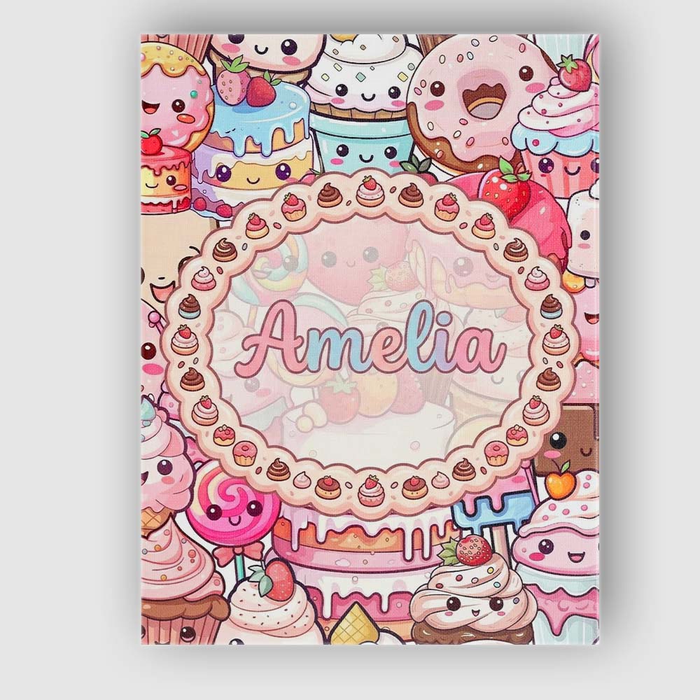 Personalised Name Cute Kawaii Dessert Cake Custom  Unique Gift Idea Elegant Feature Canvas Wall Art Print Decor Picture Ready to Hang