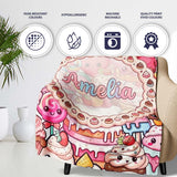 Cute Kawaii Dessert Cake Cupcake Donut Candy Sweet Treat Collage  Personalised Custom Name Super Soft Fleece Blanket Bed Sofa Throw
