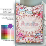 Cute Kawaii Dessert Cake Cupcake Donut Candy Sweet Treat Collage  Personalised Custom Name Super Soft Fleece Blanket Bed Sofa Throw