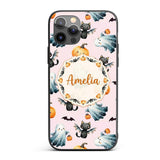 Cute Halloween Ghost Pumpkin Bat Cat Seamless Custom Name Protective Phone Case Mobile Cover Durable Everyday Smartphone Shock Resistant