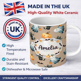 Personalized Custom Name Cute Halloween Ghost Pumpkin Bat Cat Seamless Pattern Warm Neutral 11oz Ceramic Coffee Tea Mug White Large Handle