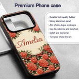Vintage Red Flower Botanical Seamless Pattern Custom Name Protective Phone Case Mobile Cover Durable Everyday Smartphone Shock Resistant