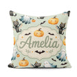 Custom Name Halloween Ghost Pumpkin Bat Cat Seamless Sage Green Square Filled Cushion Throw Pillow Sofa Bed Home Decor Zip Washable UK Made