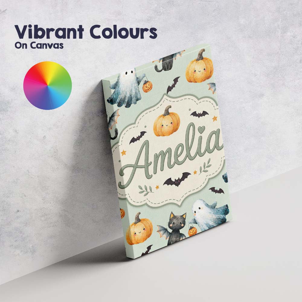 Personalised Name Cute Halloween Ghost Custom  Modern Room Accent Elegant Feature Canvas Wall Art Print Decor Picture Ready to Hang