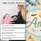 Cute Halloween Ghost Pumpkin Bat Cat Seamless Pattern Sage Green  Personalised Custom Name Super Soft Fleece Blanket Bed Sofa Throw