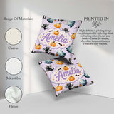 Custom Name Halloween Ghost Pumpkin Bat Cat Seamless Soft Lilac Square Filled Cushion Throw Pillow Sofa Bed Home Decor Zip Washable UK Made
