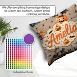 Custom Name Cute Halloween Bat Pumpkin Star Night Seamless Taupe Square Filled Cushion Throw Pillow Sofa Bed Home Decor Zip Washable UK Made