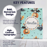 Personalised Name Cute Halloween Bat Custom Premium Decorative Design Modern Room Accent Canvas Wall Art Print Decor Picture Ready to Hang