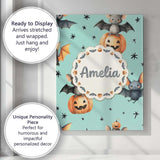 Personalised Name Cute Halloween Bat Custom Premium Decorative Design Modern Room Accent Canvas Wall Art Print Decor Picture Ready to Hang