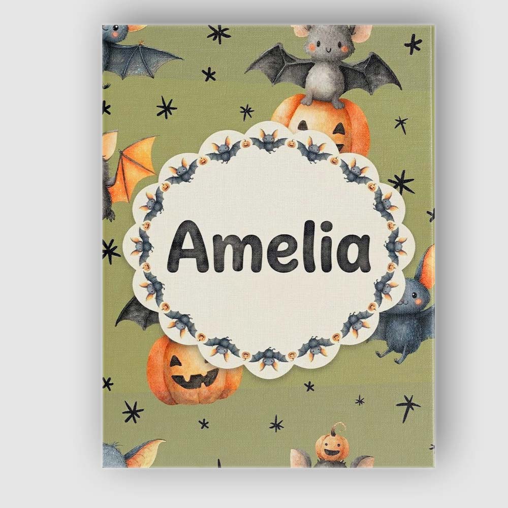 Personalised Name Cute Halloween Bat Custom Premium Decorative Design Modern Room Accent Canvas Wall Art Print Decor Picture Ready to Hang