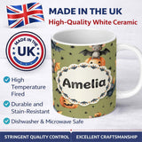 Personalized Custom Name Cute Halloween Bat Pumpkin Star Night Seamless Pattern Olive Green 11oz Ceramic Coffee Tea Mug White Large Handle