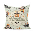Custom Name Halloween Bat Pumpkin Star Night Seamless Sage Green Square Filled Cushion Throw Pillow Sofa Bed Home Decor Zip Washable UK Made