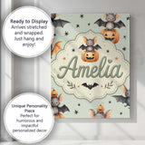 Personalised Name Cute Halloween Bat Custom Premium Decorative Design Modern Room Accent Canvas Wall Art Print Decor Picture Ready to Hang