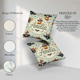 Custom Name Halloween Bat Pumpkin Star Night Seamless Sage Green Square Filled Cushion Throw Pillow Sofa Bed Home Decor Zip Washable UK Made