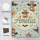 Personalised Name Cute Halloween Bat Custom Premium Decorative Design Modern Room Accent Canvas Wall Art Print Decor Picture Ready to Hang