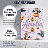Personalised Name Cute Halloween Bat Custom Premium Decorative Design Modern Room Accent Canvas Wall Art Print Decor Picture Ready to Hang