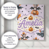 Personalised Name Cute Halloween Bat Custom Premium Decorative Design Modern Room Accent Canvas Wall Art Print Decor Picture Ready to Hang