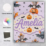 Personalised Name Cute Halloween Bat Custom Premium Decorative Design Modern Room Accent Canvas Wall Art Print Decor Picture Ready to Hang