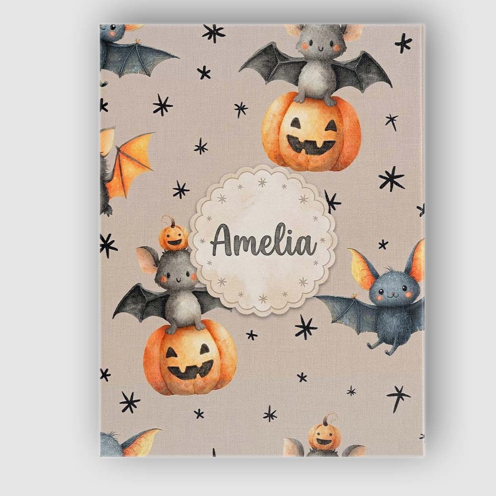 Personalised Name Cute Halloween Bat Custom Premium Decorative Design Modern Room Accent Canvas Wall Art Print Decor Picture Ready to Hang
