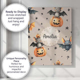 Personalised Name Cute Halloween Bat Custom Premium Decorative Design Modern Room Accent Canvas Wall Art Print Decor Picture Ready to Hang