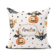 Custom Name Halloween Bat Pumpkin Star Night Seamless Light Grey Square Filled Cushion Throw Pillow Sofa Bed Home Decor Zip Washable UK Made