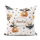 Custom Name Halloween Bat Pumpkin Star Night Seamless Light Grey Square Filled Cushion Throw Pillow Sofa Bed Home Decor Zip Washable UK Made